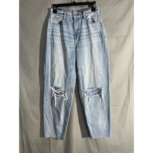American Eagle Jeans Womens 0 Relaxed Mom Light Wash Distressed Straight High - Picture 5 of 9